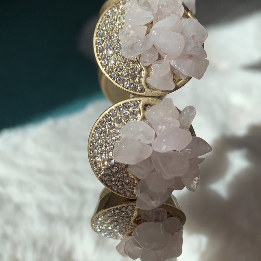 Ann Taylor Blush/Rose/Pink and Gold Pave with Rose Quartz Chunky Bracelet